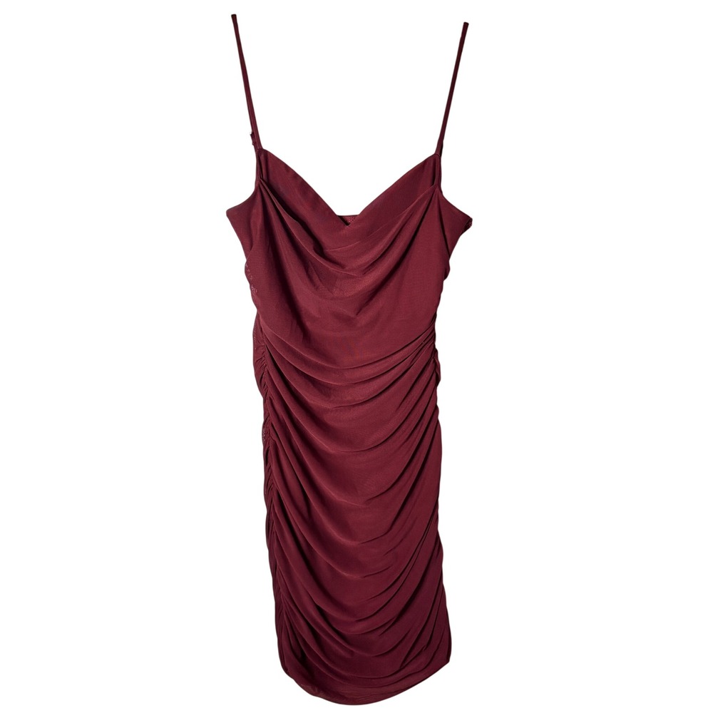 Windsor Sparkly Bodycon Dress Womens M Burgundy Ruched Cocktail Mesh Glam Party
